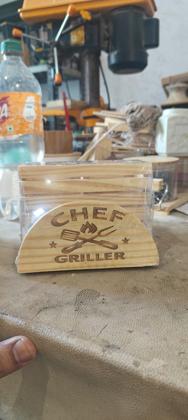 Wooden Cutlery Holder with Tissue Napkin Stand 